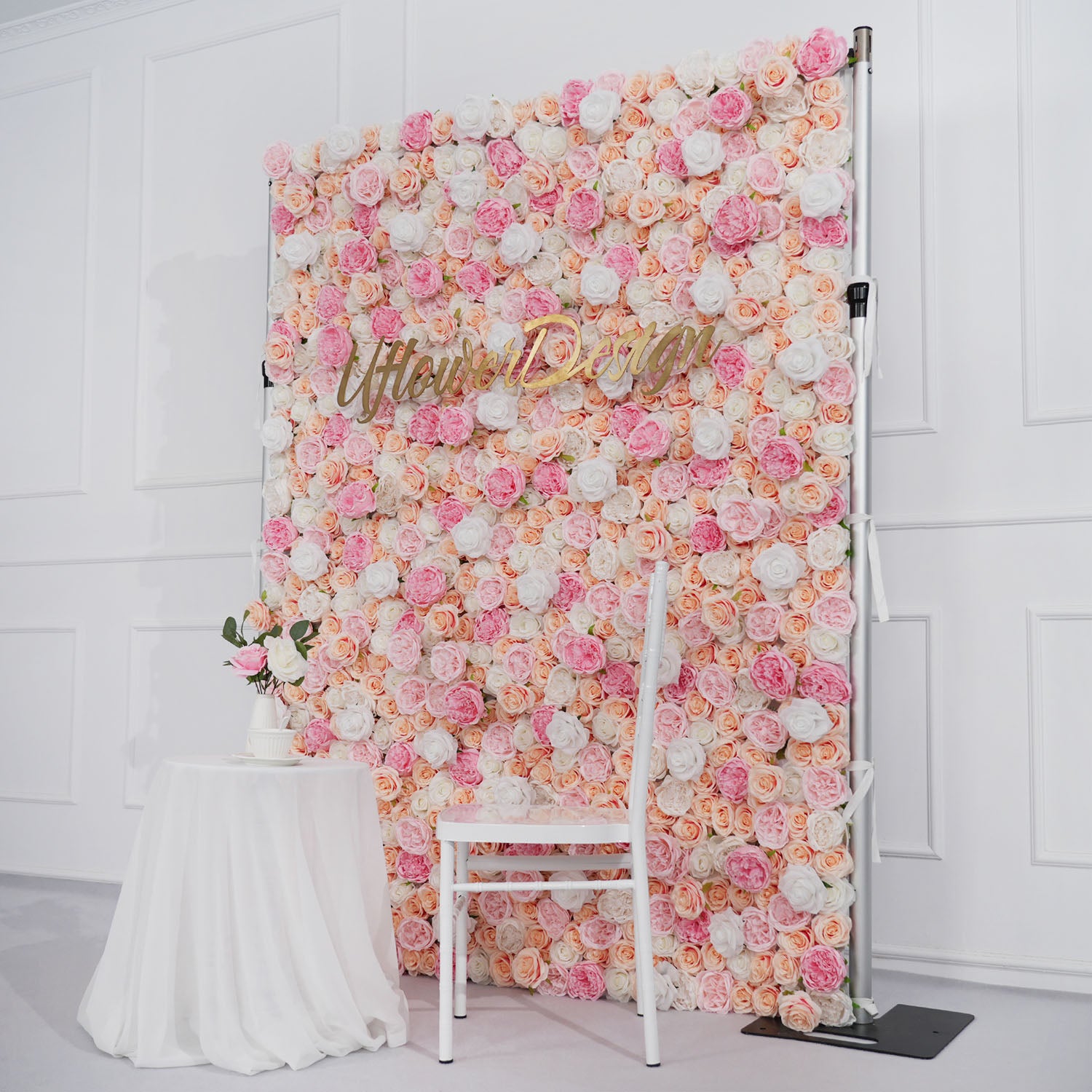 Artificial Pink White Fabric Rolling Up 5D Flower Wall Wedding Decor picture 6
